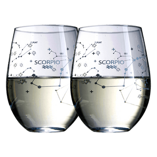 Set Of 2 Zodiac Sign Wine Glasses With 2 Wooden Coasters By Astrology Drinking Glass - Boutique Bella Bella