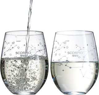Set Of 2 Zodiac Sign Wine Glasses With 2 Wooden Coasters By Astrology Drinking Glass - Boutique Bella Bella