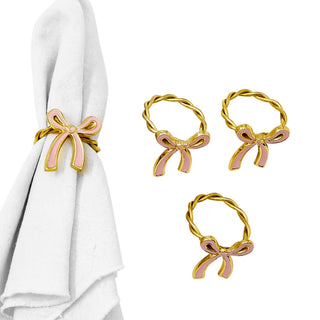 Set of 4 Bow Napkin Rings in Gift Box - Nickel/Gold Enamel - Boutique Bella Bellanapkin rings