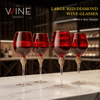 Set Of 4 Red Diamond Stemmed Wine Glasses Gold 14 Oz By Gold Rim Wine Glasses Red Co - Boutique Bella Bella