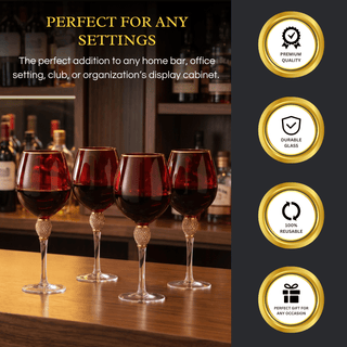 Set Of 4 Red Diamond Stemmed Wine Glasses Gold 14 Oz By Gold Rim Wine Glasses Red Co - Boutique Bella Bella