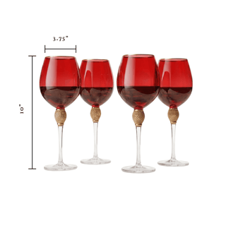 Set Of 4 Red Diamond Stemmed Wine Glasses Gold 14 Oz By Gold Rim Wine Glasses Red Co - Boutique Bella Bella