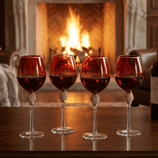 Set Of 4 Red Diamond Stemmed Wine Glasses Gold 14 Oz By Gold Rim Wine Glasses Red Co - Boutique Bella Bella