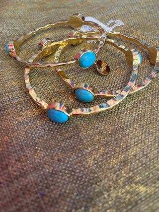 Set/3 Gold Bangles - Turquoise Stones - Boutique Bella BellaJewlery