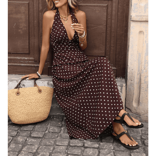 Sexy Vintage Vacation Halter V - Neck Polka Dot Dress - Boutique Bella BellaDress