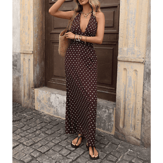 Sexy Vintage Vacation Halter V - Neck Polka Dot Dress - Boutique Bella BellaDress