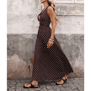 Sexy Vintage Vacation Halter V - Neck Polka Dot Dress - Boutique Bella BellaDress