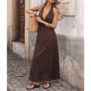 Sexy Vintage Vacation Halter V - Neck Polka Dot Dress - Boutique Bella BellaDress