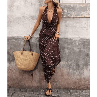 Sexy Vintage Vacation Halter V - Neck Polka Dot Dress - Boutique Bella BellaDress