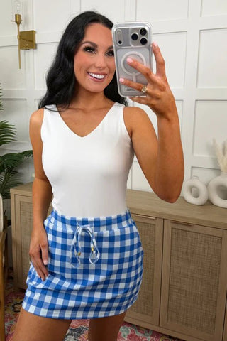 Shades of Blue Gingham Skort - Boutique Bella BellaActive Wear Skort