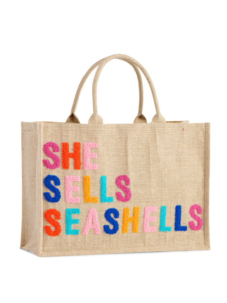 SHE SELLS SEASHELLS" TOTE - NATURAL - Boutique Bella BellaTote Bag