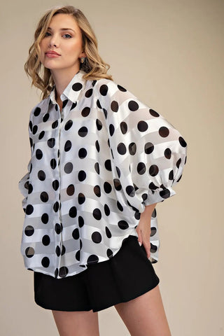 Sheer Madness Polka Dot Top - White - Boutique Bella BellaTops