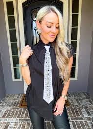 Shine On Button-Up with Jewelled Tie - Boutique Bella BellaBlouse