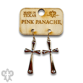 Shiny finish cross earring with Austrian crystals - Boutique Bella BellaEarrings