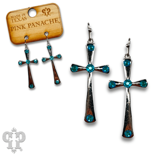 Shiny finish cross earring with Austrian crystals - Boutique Bella BellaEarrings