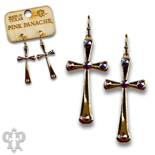 Shiny finish cross earring with Austrian crystals - Boutique Bella BellaEarrings