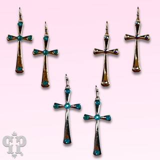 Shiny finish cross earring with Austrian crystals - Boutique Bella BellaEarrings