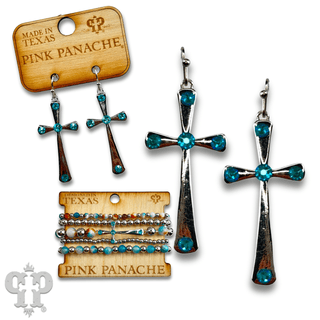 Shiny finish cross earring with Austrian crystals - Boutique Bella BellaEarrings
