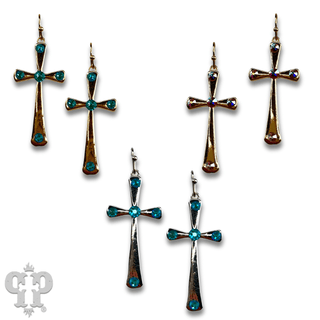Shiny finish cross earring with Austrian crystals - Boutique Bella BellaEarrings
