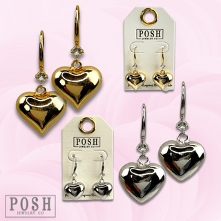 Shiny finish puffed heart charm earring - Boutique Bella BellaEarrings