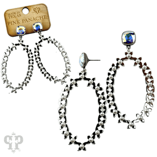 Shiny metal tone large oval earring, Austrian crystal - Boutique Bella BellaEarrings