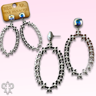 Shiny metal tone large oval earring, Austrian crystal - Boutique Bella BellaEarrings
