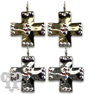 Shiny square cross earring with Austrian crystals - Boutique Bella BellaEarrings