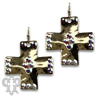 Shiny square cross earring with Austrian crystals - Boutique Bella BellaEarrings