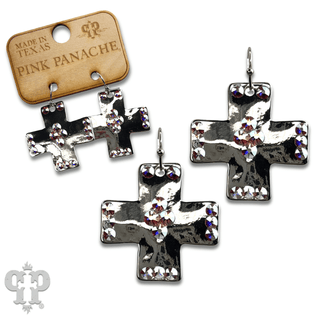 Shiny square cross earring with Austrian crystals - Boutique Bella BellaEarrings