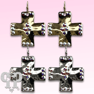 Shiny square cross earring with Austrian crystals - Boutique Bella BellaEarrings