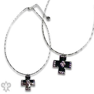 Shiny square cross necklace with Austrian crystals - Boutique Bella BellaNecklaces
