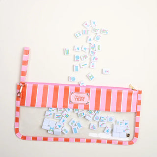 Sicily Stripes Pink Mahjong Tile Keeper Pouch - Boutique Bella BellaTile Keeper