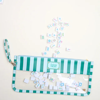 Sicily Stripes Teal Mahjong Tile Keeper Pouch - Boutique Bella BellaTile Keeper