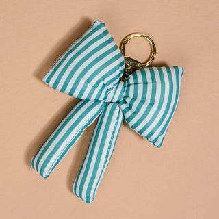 Sicily Stripes Teal Puffy Bow Bag Charm - Boutique Bella BellaAccessory