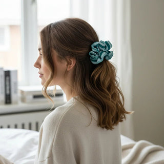 Sicily Stripes Teal Ruffle Up Scrunchie - Boutique Bella Bellahair scrunchie