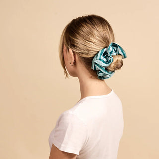 Sicily Stripes Teal Ruffle Up Scrunchie - Boutique Bella Bellahair scrunchie