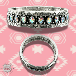 Silver and iridescent stretch western bracelet - Boutique Bella BellaBracelets