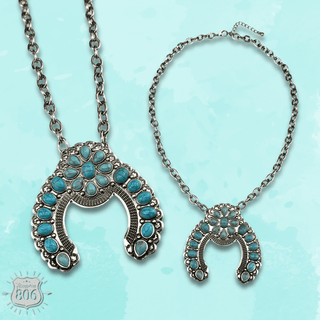 Silver and turquoise squash blossom necklace - Boutique Bella BellaNecklaces
