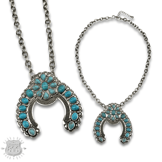 Silver and turquoise squash blossom necklace - Boutique Bella BellaNecklaces