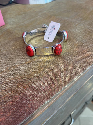 Silver Bangle w/ 5 Red Stones - Boutique Bella BellaJewlery