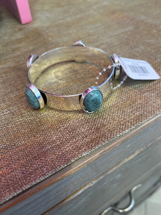 Silver Bangle w/ 5 Turquoise Stones - Boutique Bella BellaJewlery