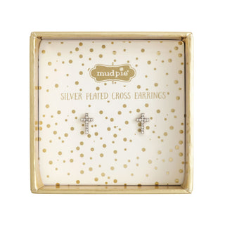Silver Cross Stud Earrings - Boutique Bella BellaEarrings