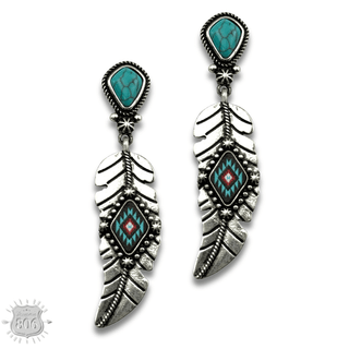 Silver feather on stone post earring - LC - Boutique Bella BellaEarrings