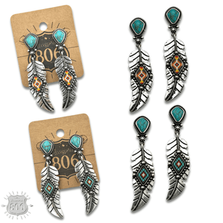 Silver feather on stone post earring - LC - Boutique Bella BellaEarrings