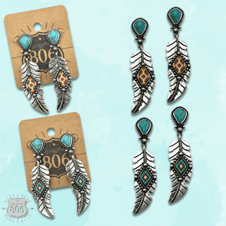 Silver feather on stone post earring - LC - Boutique Bella BellaEarrings