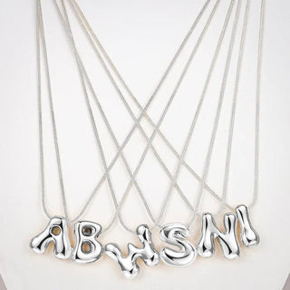 Silver Glow Bubble Letter Initial Necklace - Boutique Bella BellaMonogram Necklace