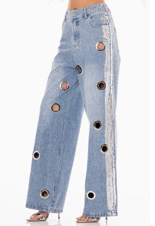 Silver Glow Eyelet Jeans - Boutique Bella BellaJeans