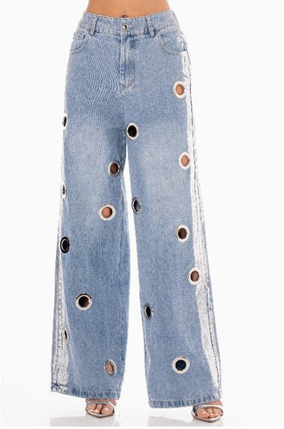 Silver Glow Eyelet Jeans - Boutique Bella BellaJeans