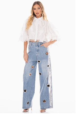 Silver Glow Eyelet Jeans - Boutique Bella BellaJeans