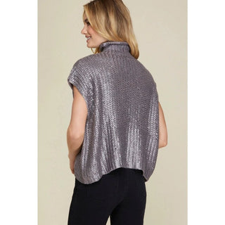 Silver Metallic Short Sleeve Sweater Top - Boutique Bella BellaSweater Top